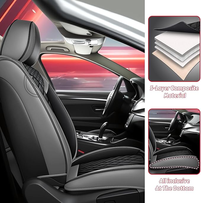 LPDK Fit for Kia Sportage Car Seat Covers Front Set 2pcs with Waterproof Leather,Lumbar Muscle Pain Healing Function,Airbag Compatible Automotive Breathable Seat Protectors(Ash Black)
