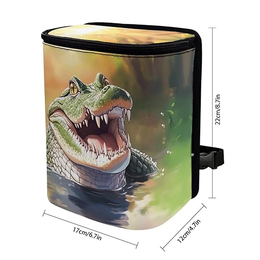 DISNIMO Crocodile Hanging Car Trash Can Black Car Garbage Storage Bag with Lid Auto Rubbish Bin Leak-Proof Cars Trash Can Portable Organizer for Men Women Keeps Clean