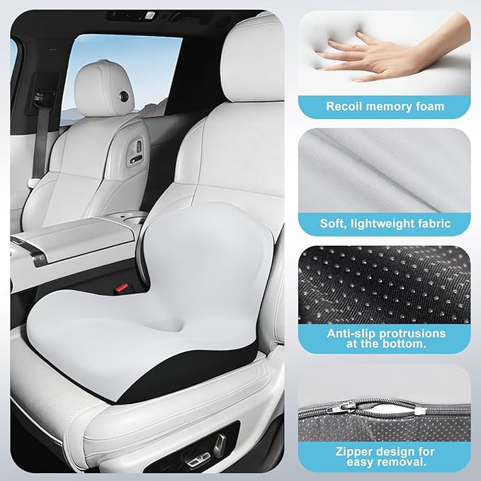Seat Cushion, Office Chair Cushion, L-Shaped Ergonomic Car Seat Cushions, Memory Foam Chair Cushion, Lumbar Support Pillow for Wheelchair, Car, Home, Office, Desk, Light Gray