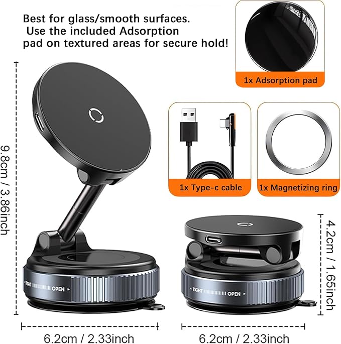 Magnetic Phone Holder for Car, Magsafe Car Mount with Nano Gel Suction Cup for Dashboard & Windshield, Compatible with iPhone 12/13/14/15/16/17 Series, Including Pro & Pro Max Models (Gray)