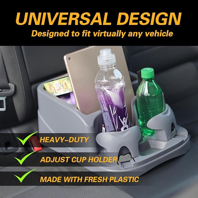 Zinytrae Universal Big Center Console for Cars, Trucks, Minivans, SUVs, Car Console Organizer with 2 Adjustable Cup Holders, Seatbelt for Secure Hold Car Seat Organizer, Truck Floor Console