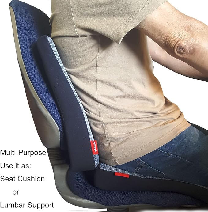 Yupbizauto New Breathable Comfortable Ergonomic Wedge Car Seat Office Chair Back Support Cushion (Black Syn Leather)