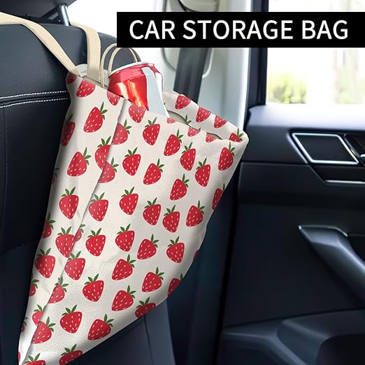 ABUIFDK Car Trash Can, Cute Car Trash Bag, Hanging Car Organizer and Storage Bag, Trash Bin for Car Accessories, Vehicle, Travelling, Camping Cute Red Strawberry