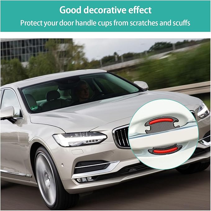 Augeny 4-Pack Car Handle Protectors, Universal 3D Carbon Fiber Auto Door Handle Paint Guard, Anti-Scratch Bowl Protective Film (Red)