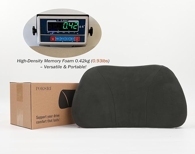 POKSRI Lumbar Support Pillow,Back Pain Relief Cushion,fits tightly around the waist,Memory Foam,Skin-friendly Suede Fabric,fit Car Drive,Office chair,Rest seat,Improve Posture,Portable,15.5''Lx 8.7''H