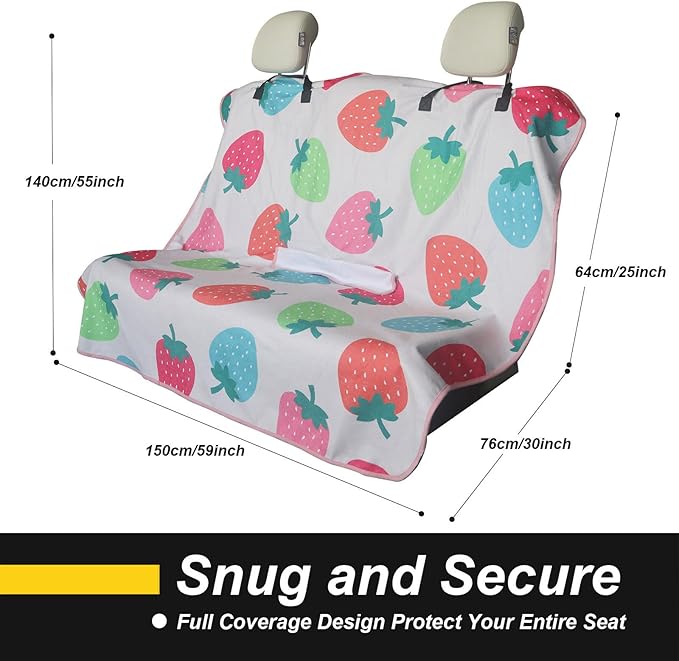 LoyaGour Back Seat Cover for Car Trucks Van SUV,Waterproof Rear Bench Towel Seat Covers for Dogs and Kids,Automotive Backseat Protector (Strawberry)