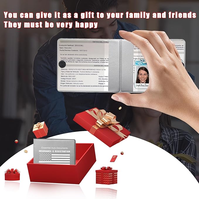 Ziciner Car Registration Insurance Holder, 2Pack Essential Auto Card Document Glove Box Organizer with Touch Fastener, Vehicle Interior Accessories Perfect for Most Car, Truck, SUV (Gray/White Flag)