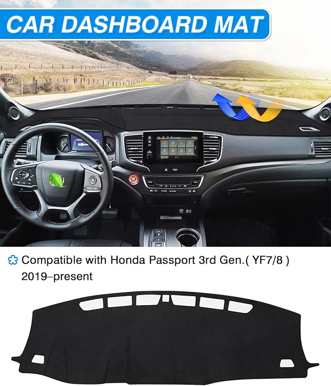 CARTIST Dashboard Cover Compatible with Honda Passport 2019-2023 2024 2025 Accessories Dash Cover Mat Pad Anti-Slip Black Sude Material（Without HUD）