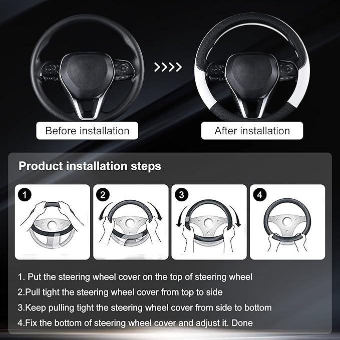 Auto Car Genuine Leather Steering Wheel Cover Anti Slip Wrap 15" (White)