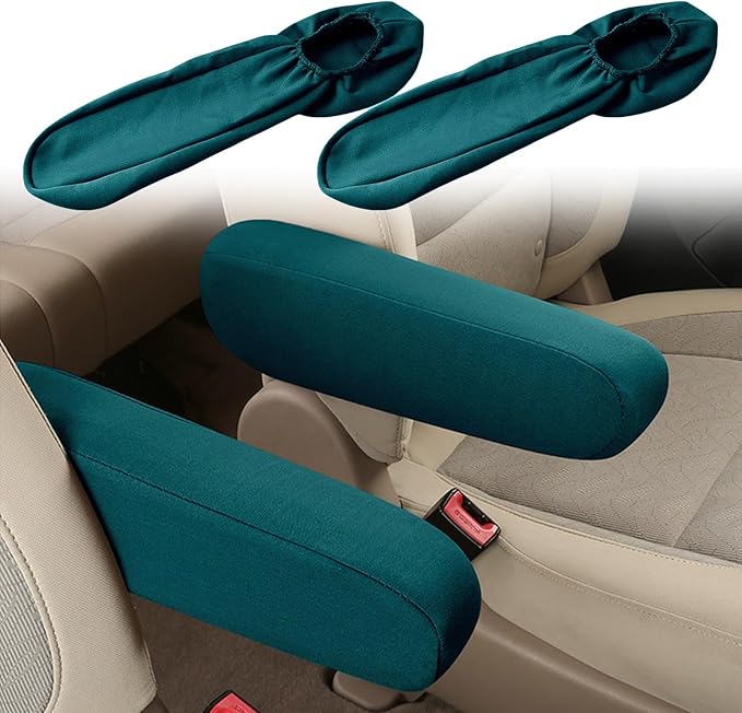 Smeyta 2PC Car Front Seat Armrest Covers,Universal Size Seat Arm Rest Cover,Flat Cloth Fabric Armrest Cover,Car Interior Accessories(Green,1Pair)
