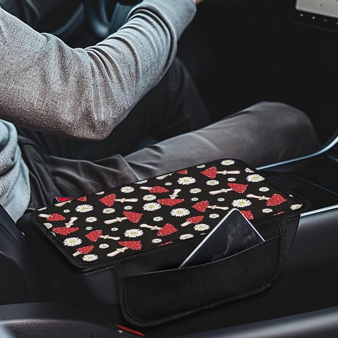 Dreaweet Mushroom Car Accessories Center Console Cover with Pockets Armrest Cover for Car Truck Van,Car Arm Rest Cover Pad Universal Center Console Cushion Pad