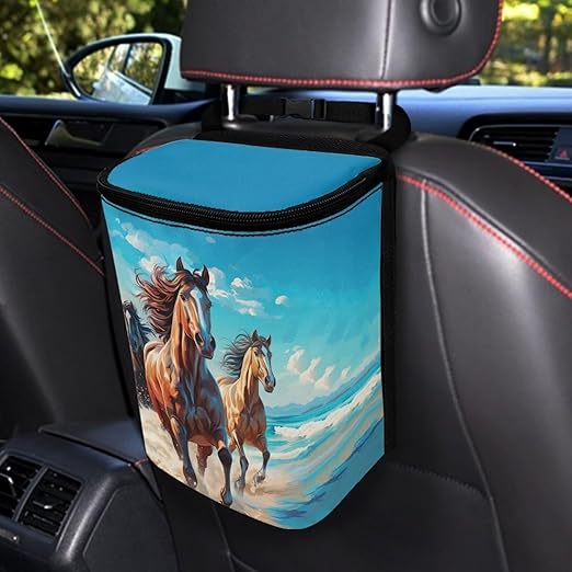 DISNIMO Horse Car Trash Can Easy-to-Install Car Accessory Interior, Leak-Proof Car Garbage Can Bin Organizer Storage Bag for The Back Seat of Any Cars, Sedans, SUVs & Trucks