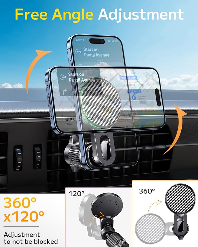 Qifutan for 15W Magsafe Car Mount Charger No Blocking of Air Vent Wireless Car Charger Automotive Accessories Magnetic Phone Holder for Car Fits for iPhone 15 14 13 12 Pro Max Android Smartphone