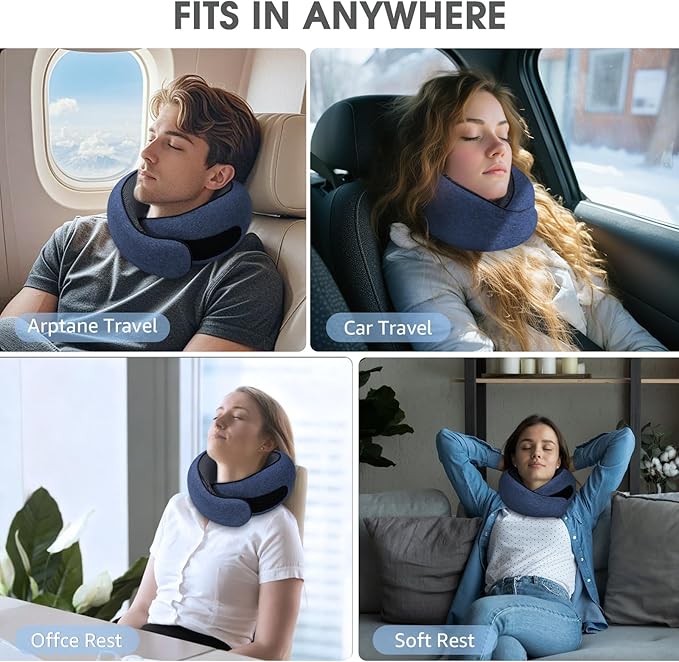 Dujuanus Neck Travel Pillows for Airplanes Memory Foam Neck Comfort Pillow Compact Ergonomic Design Sleeping Essentials for Long Flights Car Rides and Home Use (Blue)