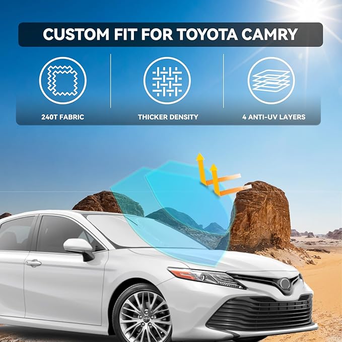 for Toyota Camry 2007-2011 Windshield Sun Shade - 4 Layers Car Sunshades for Front Windows Shade Cover Custom Fit Camry Sun Visor 240T Retractable Shade Blocks UV Rays Car Accessories