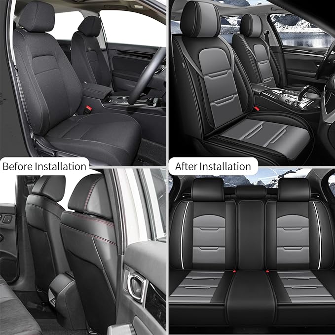 YORKNEIC Seat Covers Full Set Fit for kia Optima 2002-2020 Leather Car Seat Covers for Optima Automotive Seat Cushion with Airbag Compatible (5 Seats,Black&Grey)