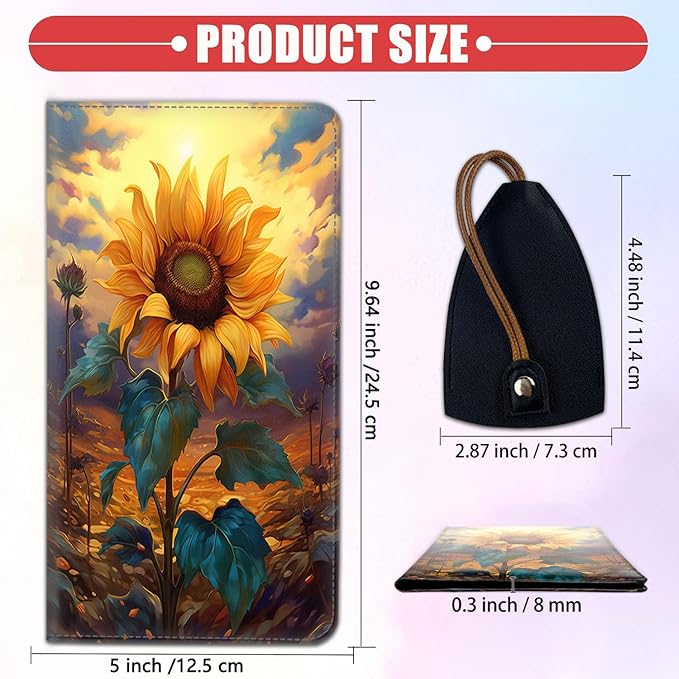 Car Document Holder with Magnetic Shut, Car Registration & Insurance Card Holder, Waterproof PU Leather Glove Box Organizer Vehicle Accessories Driver License for Women/Men, Watercolor Sunflowers