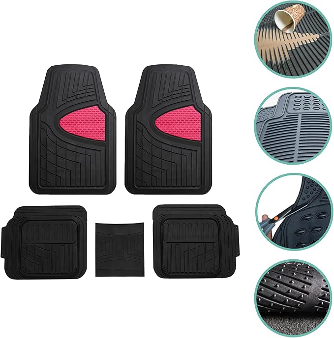 New Title: FH Group Car Floor Mats - Heavy-Duty Rubber Floor Mats for Cars, Universal Fit Full Set, Trimmable Automotive Floor Mats, Climaproof Floor Mats for Most Sedan, SUV, Truck Floor Mats Pink