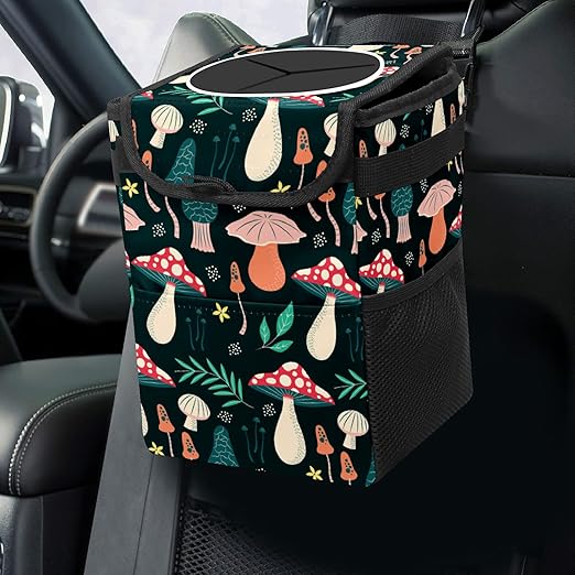GVGHIDZ Car Trash Can – Multi-Purpose, Lightweight and Portable with Durable Water-Resistant Coating, No Installation Required, Practical and Ample Capacity, Variety of Colors.Mushroom