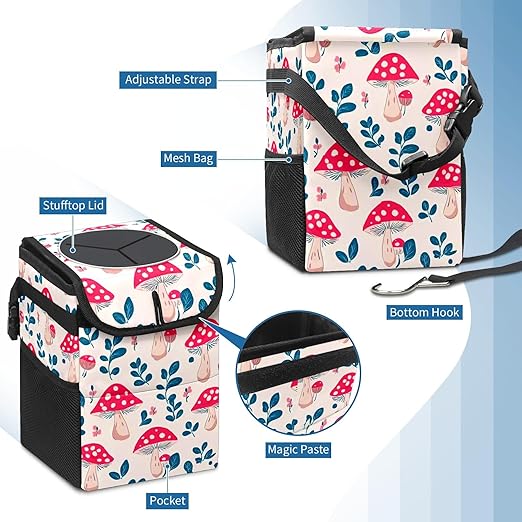 GVGHIDZ Car Trash Can – Multi-Purpose, Lightweight and Portable with Durable Water-Resistant Coating, No Installation Required, Practical and Ample Capacity, Variety of Colors.Mushroom