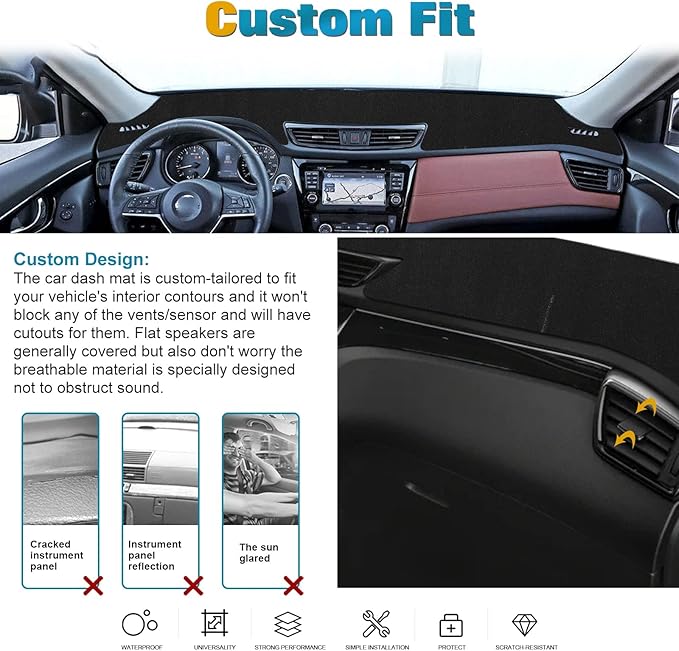 x xotic tech Center Console Dashboard Mat Pre-Cut Non-Slip Sunshield Sun Glare Protector Dash Carpet Pad Black Cover Compatible with Nissan Rogue 2014-2020