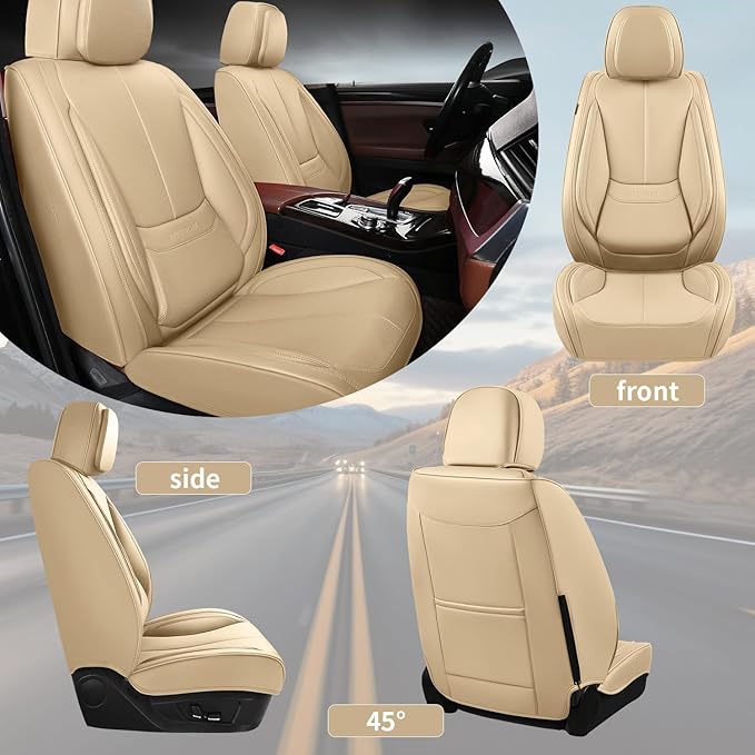 truckerset Car Seat Covers, Leather Seat Covers for Cars Full Set, Waterproof and Breathable Suitable for Most SUV/Truck/Sedan/Automotive 5 Pack(Beige)