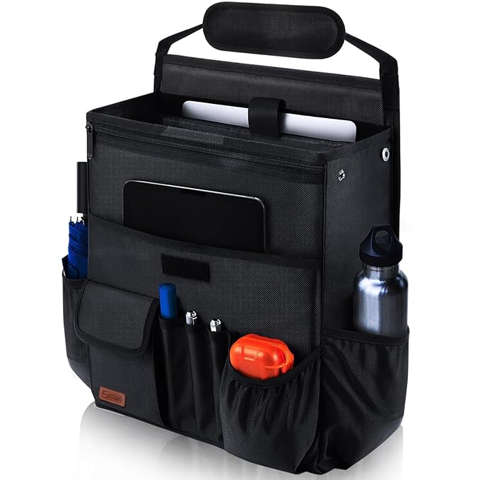 Smof Car Organizer for Front Seat - Hanging Car Seat Storage Organizer for Office/Kids/Truck,Multiple Pockets Car Seat Organizer with Separately Pokect for Laptop, Cup Holde & Travel Accessories
