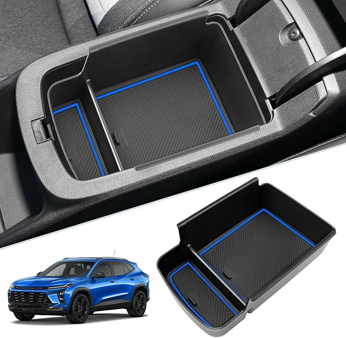 SKTU for 2024 2025 2026 Chevrolet Trax Center Console Organizer 2024-2026 Chevy Trax Insert ABS Materials Tray Armrest Storage Box 2024 2025 2026 Chevy Trax Accessories with Sunglasses Holder (Blue)