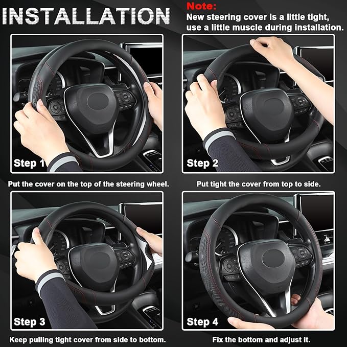 GIANT PANDA Car Steering Wheel Cover for Toyota RAV4,Camry,Highlander,Corolla,Prius,Tacoma,Standard Size - Black+Red Line