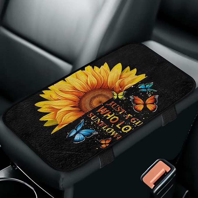 Bulopur Sunflower Armrest Cover Car Easy to Install Car Center Console Cushion Pad Universal Car Interior Accessories Car Arm Rest Cover Fashion Auto Interior