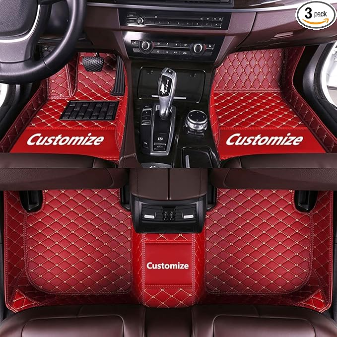 Custom Fit Car Floor Mats - Full Coverage Automotive Leather Floor Liners for Most Vehicles by MingyunSM (red)