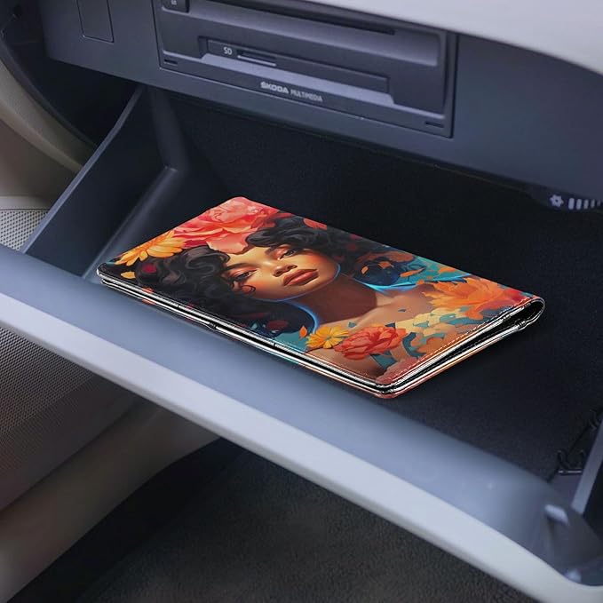 African American Black Women Car Registration and Insurance Holder Vehicle Glove Box Organizer Car Accessories Wallet Case for Women Men 202a1011