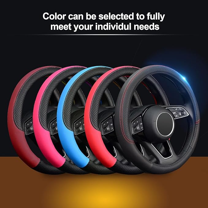 LABBYWAY Steering Wheel Cover, Universal Fit 15 Inch Microfiber Leather Car Wheel Protector, Anti-Slip, Pink