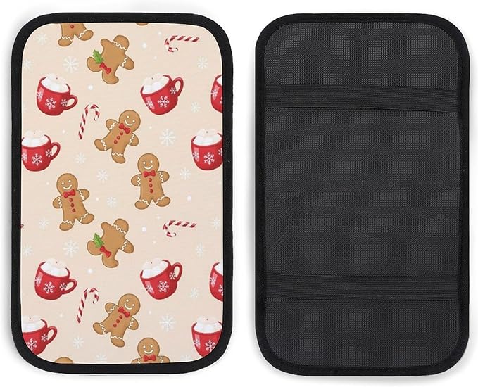 Car Center Console Cover Christmas Gingerbread Man Candy Cane, Armrest Cushion for Car, Universal Fit Seat Box Pad for Cars, Trucks, SUVs