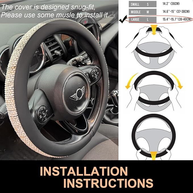 PINCTROT Large Size Chenille Leather Steering Wheel Cover, Soft Mottled Colors, Sweat-Proof, Non-Slip Grip, All-Season Comfort, 15.5-15.75 Inch(Mottled White)