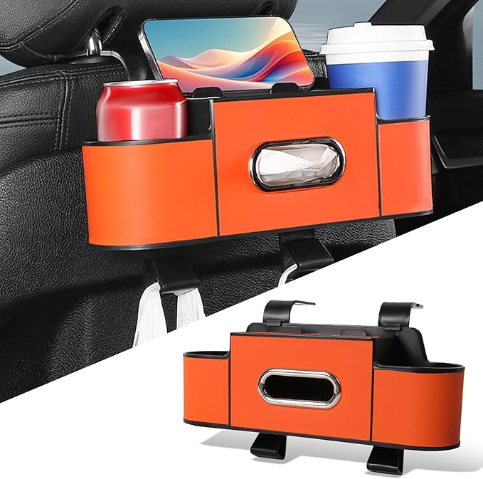 2026 New Car Organizer Back Seat, Car Organizers and Storage Box Behind Seat, 3-in-1 Multifunctional Car Backseat Organizer with Cup Holder & Tissue Box for Hold Phone, Snacks, Drinks, Handbag (B*1)