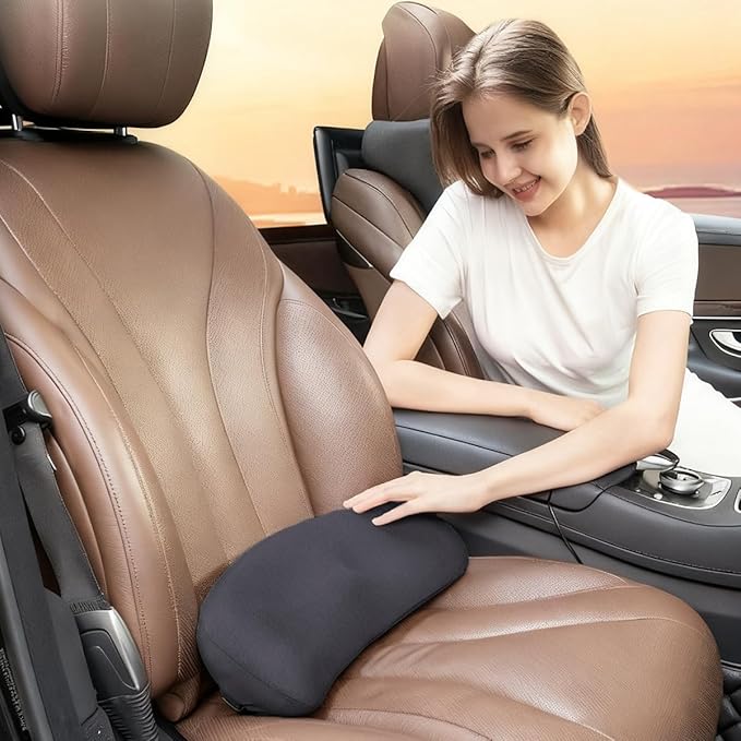 Car Lumbar Support Pillow, Memory Foam Comfortable Vehicle Seat Cushion for Driving, Sciatica Tailbone Pain Relief Driver Seat Pad, Universal Automotive Accessories (Dark Grey)