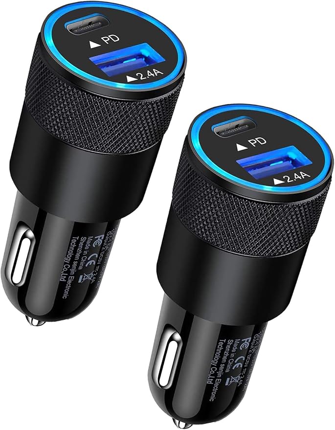 AILKIN 30W PD USB C Car Charger, USB Type C Fast Power Charging Block Dual Port USBA & USBC Plug Cargador Carro Lighter Adapter for iPhone, iPad, Samsung Galaxy, LG, Google Pixel, Moto, USB-C Port