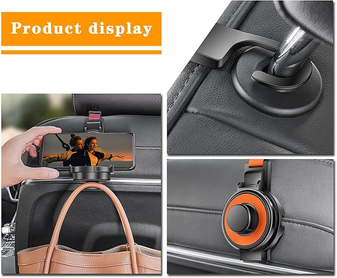 Car Headrest Hook - 2 in 1 Multifunction Phone Holder & Cup Holder, Back Seat Organizer with Sturdy Anti-Slip Design for Phones, Bags, Cups - Universal for Most Vehicles (Yellow-1PC)