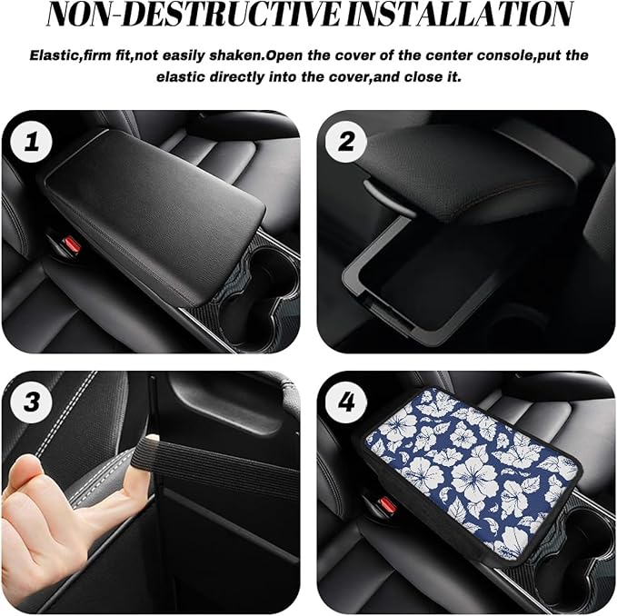 CLOHOMIN Blue Hibiscus Car Center Console Armrest Pad with 2 Pockets Fashion Auto Armrest Pad for Truck SUV Car Interior Decor Accessories Automobile Center Console Cushion Pad