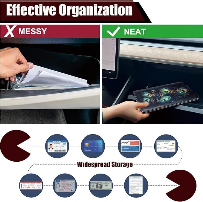 Car Document Holder with Magnetic Shut, Car Registration and Insurance Card Holder, Vehicle Glove Box Organizer Documents, Driver License, Auto Paperwork Organizer Wallet, Peacock Feathers Pattern