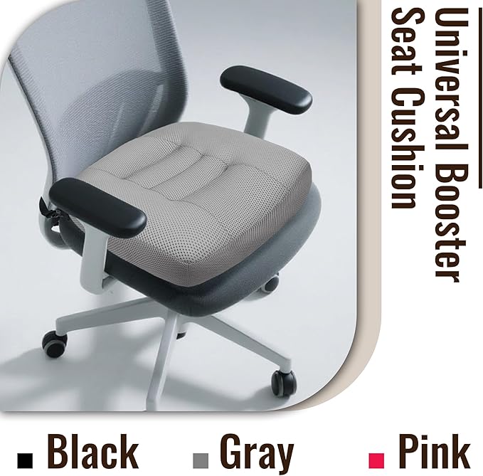 Jokuye Universal Booster Seat Cushion 15.7"x15.7" Portable Height Adjuster with Breathable Mesh & Straps, Posture Support for Driving, Office & Outdoor Use - Gray