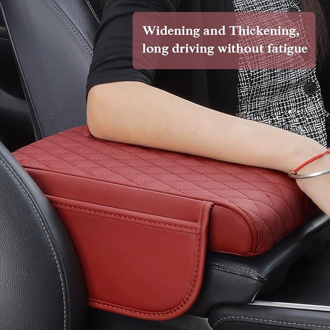 Car Center Console Armrest Cover, Leather Car Center Console Cover Cushion with 2 Storage Bags, Universal Center Console Pad Thickened Memory Foam Car Armrest Lids Storage Box (Gray)
