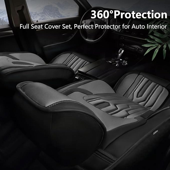 YORKENIC Fit for VW Volkswagen Tiguan Seat Covers Front Set 2009-2025: Breathable Leather Car Seat Covers Compatible Airbag (2 Front Set, Black & Grey)