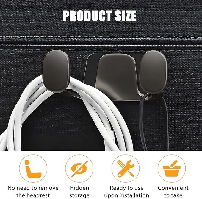 Car Mini Hook, Multifunctional Vehicle Backseat Storage Hanging Double Hook, Self-Adhesive Auto Dashboard Organizer for Earphones Charging Cable, Universal for SUV RV Truck (Dark Gray)