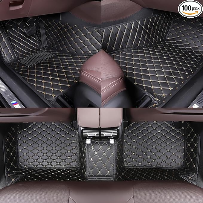 Customize All-Weather Protection Waterproof Leather Floor Mats for Cars, SUVs, and Trucks According to Automotive Model (Black Yellow)