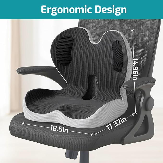 Memory Foam Seat Cushion with Lumbar Support Pillow,Office Chair Cushion,Ergonomic Car Seat Cushion,Designed for Tailbone,Sciatica,Back Pain Relief,for Office,Car,Truck,Desk Chair (Black Grey)