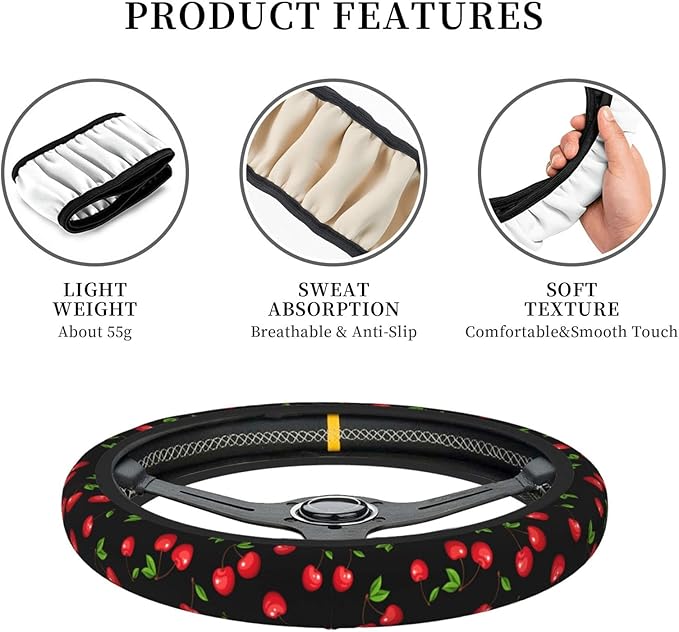 Cherry Steering Wheel Cover Neoprene Universal 15 Inches Car Steering Wheel Protector for Women Men