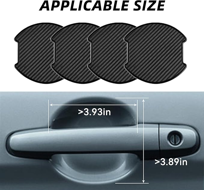 Tioollev 4PCS Car Door Handle Cup Scratch Protectors, TPU Carbon Fiber Door Bowl 3D Sticker, Handle Paint Cover Guard Pad, Universal Door Handle Protective Film for Most Cars (Large-Black)