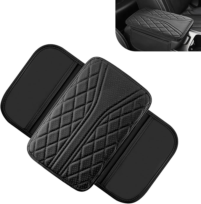 Cuymoap Car Armrest Cushion, Breathable Support Cover for Enhanced Elbow Comfort, Waterproof Anti-scratch Center Console Protector with Side Storage Pocket, Universal Slip-on Design for Car (Black)